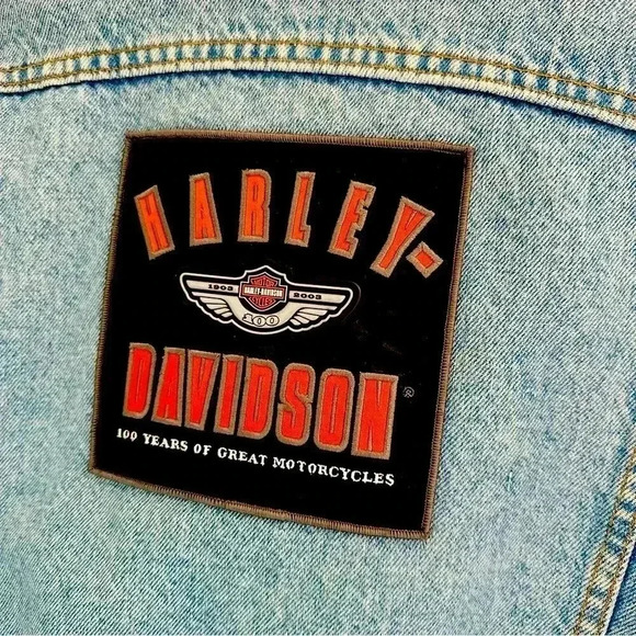 Vintage Unisex Levi’s Sherpa Jacket Raw Denim W Harley Davidson Patch - Picture 7 of 12